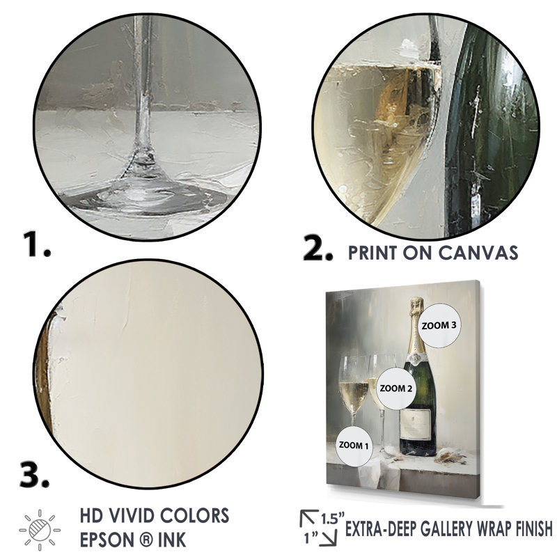 Décoration murale Legacys Lure Champagne And Glass I - Vin et champagne, H 40 po x l 30 po x P 1,5 po, Cadre simple noir