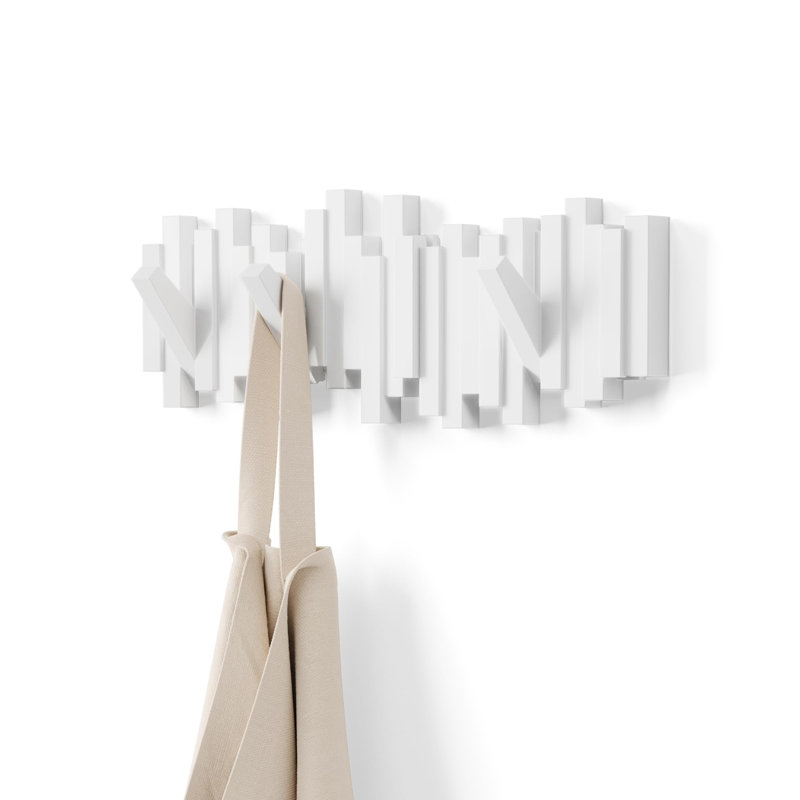 Portemanteaux mural Sticks avec 5 patères rétractables, Blanc