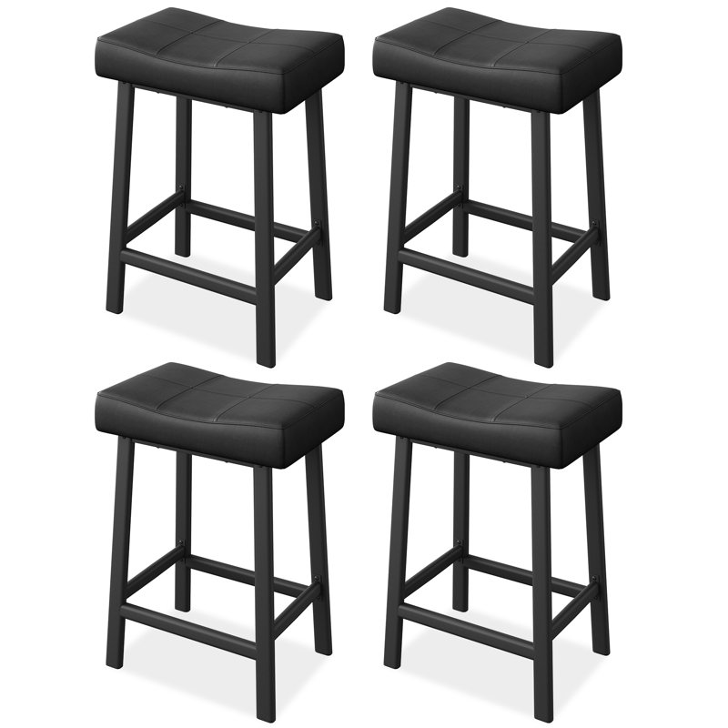 Bar Stool with Iron Frame, Black/Black, 4