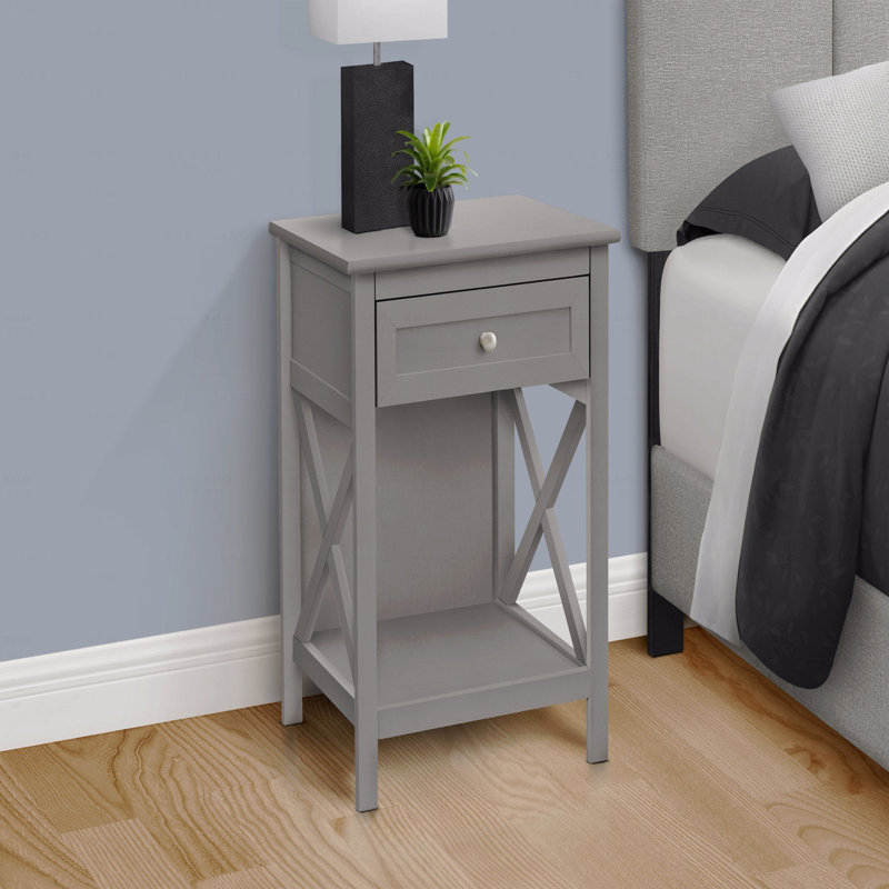 Accent Table, End, Side Table, 2 Tier, Nightstand (Bedside Side Table), Lamp, Storage Drawer, Transitional, Gray