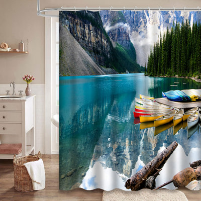 Moraine Lake Banff Canada Blue Landscape Shower Curtain with 12 Hooks