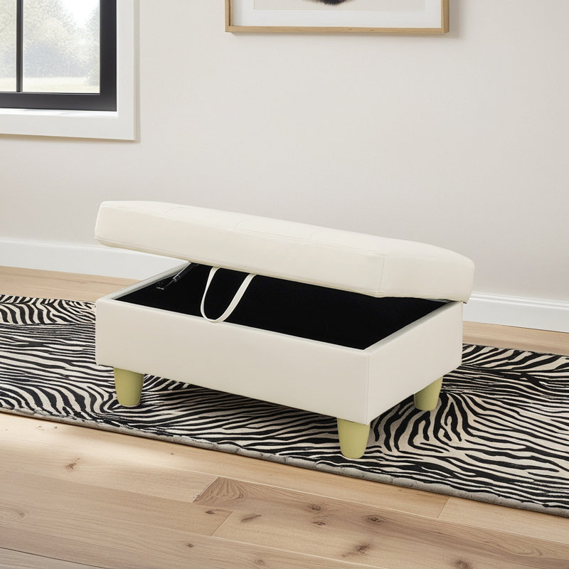 Faux Leather Ottoman, White Faux Leather, Beige