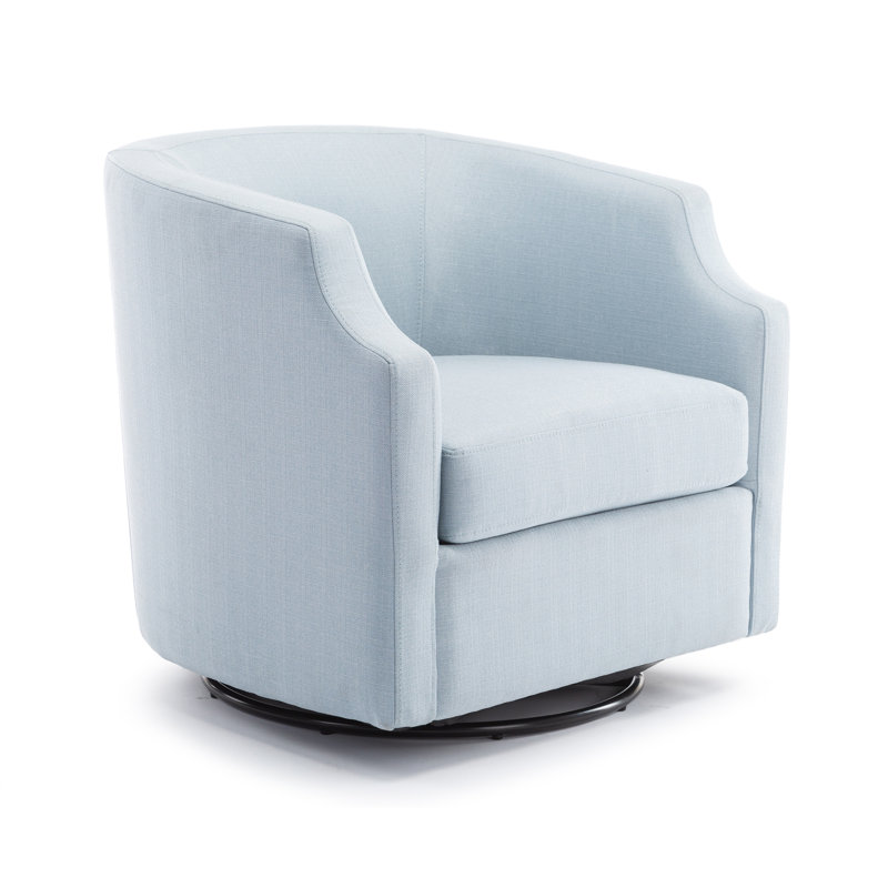 Fauteuil demi-tonneau pivotant confortable en lin pour vous détendre et profiter de vos loisirs à la maison, Bleu clair