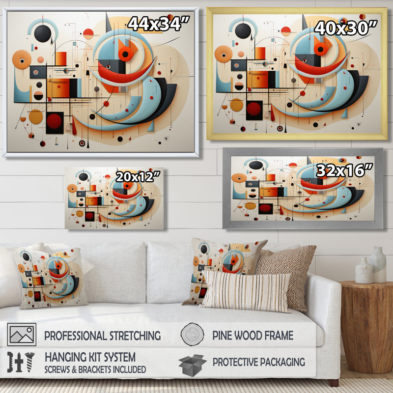 «All That Jazz Geometric Expressionism - Midcentury», art mural, H 12 po x l 20 po x P 1 po, Toile avec cadre flottant or