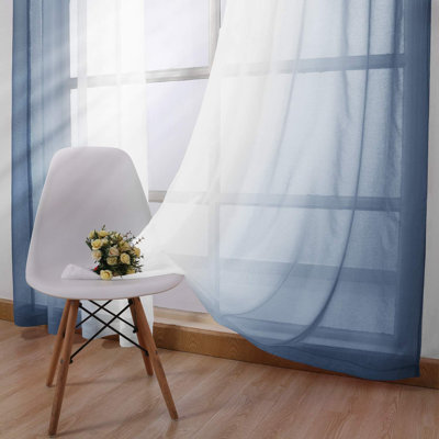 2 Panels Ombre Sheer Curtains - Faux Linen Gradient Drapes Semi Voile Bedroom and Living Room Curtains