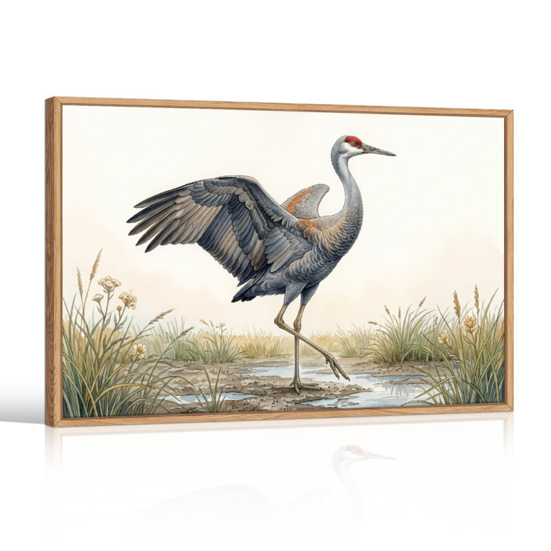 Ensemble de 1 tableau sur toile représentant une grue du Canada, 36"H x 48"W, Natural