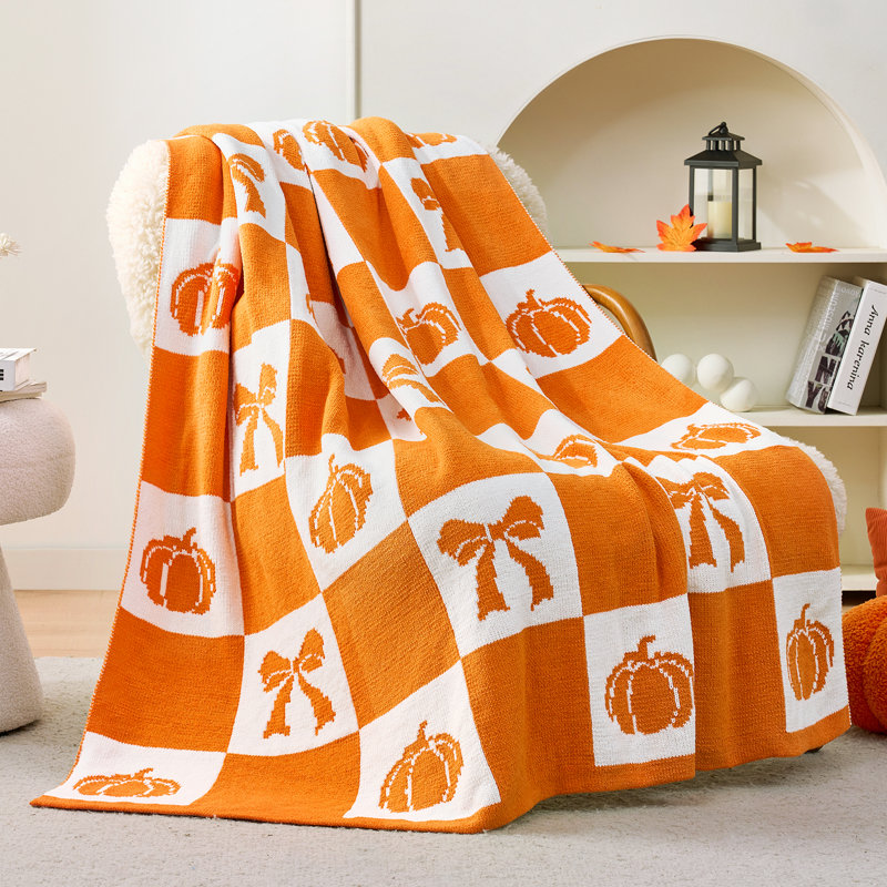 Jeté Amélie Home Chenille Halloween, Orange / blanc