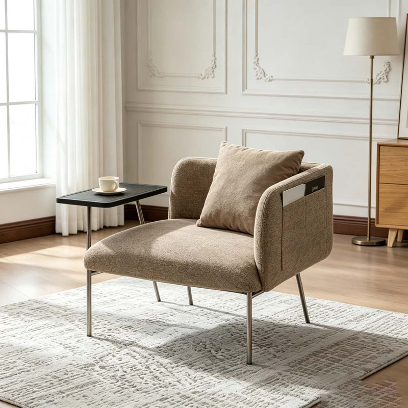 Fauteuil de détente Lounge avec petite table et coussin de dossier, Beige