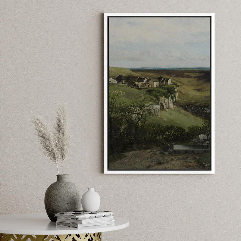 Charmant village, falaise, campagne rustique, illustrations de paysage champêtre français, Blanc, H 36 po x l 24 po