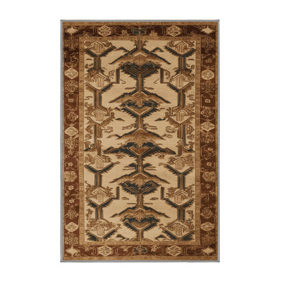 Machine Washable Art Deco Brown Area Rug