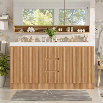 Meuble-lavabo double autoportant double transitionnel avec éviers SMC et rangement à fermeture en douceur DualWave
