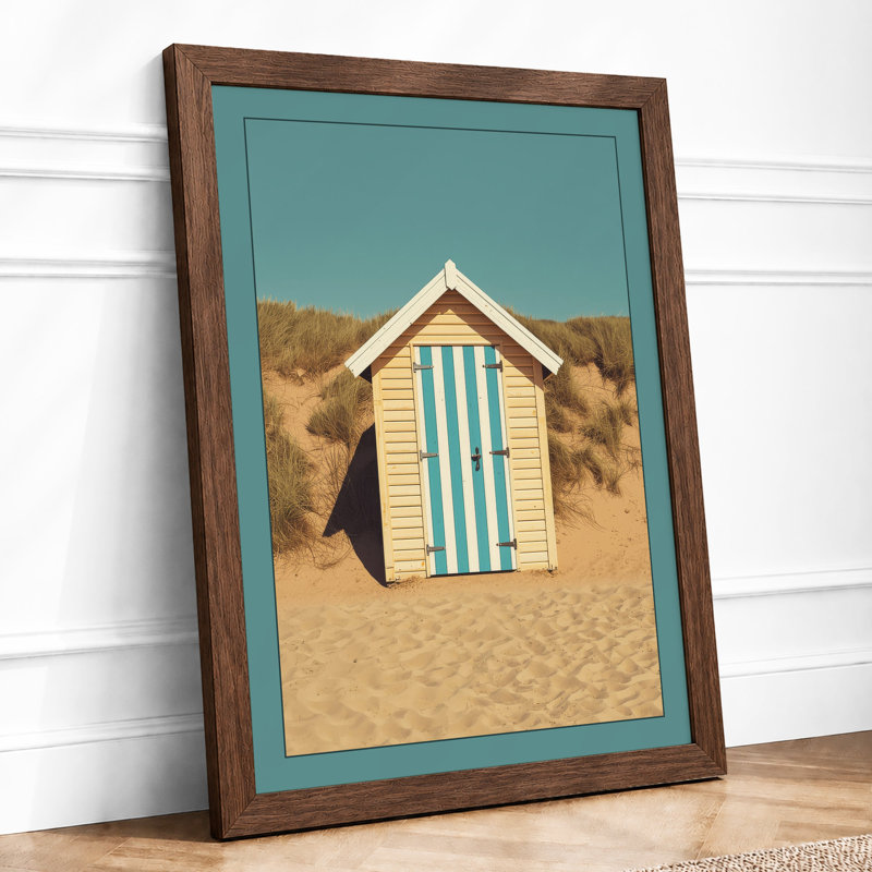 Solitary Beach Hut Coastal - Framed Print, Walnut, A1 - 84.1 x 59.4 cm