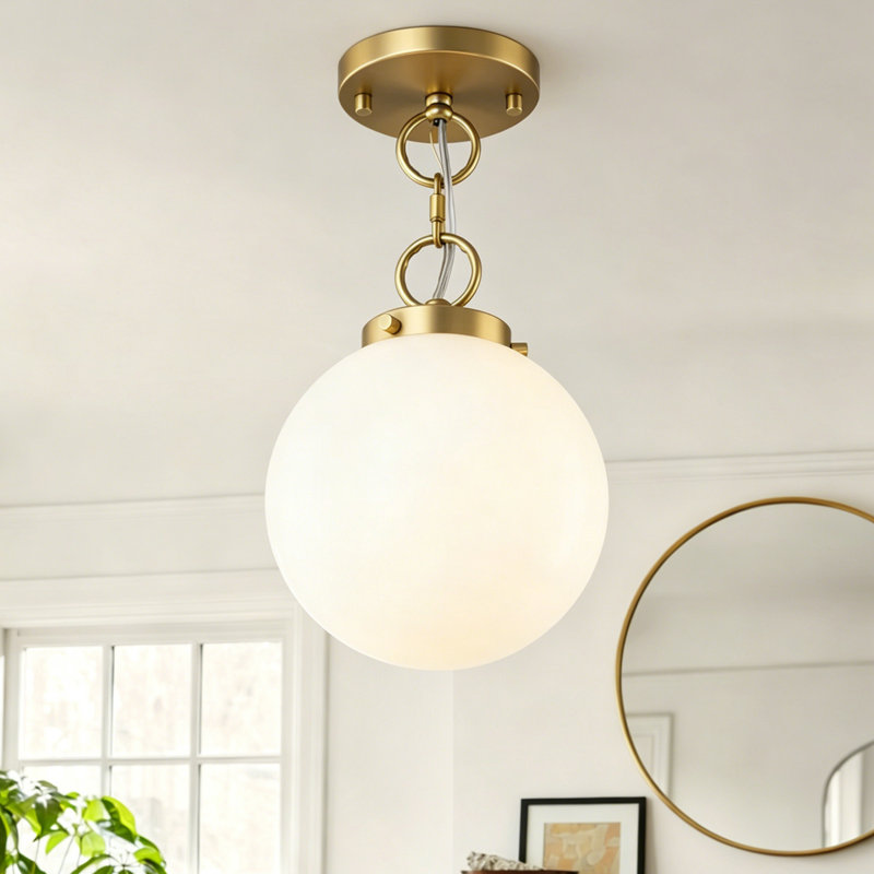 Brunsville 1-Light Glass Shade Semi Flush Mount Ceiling Light