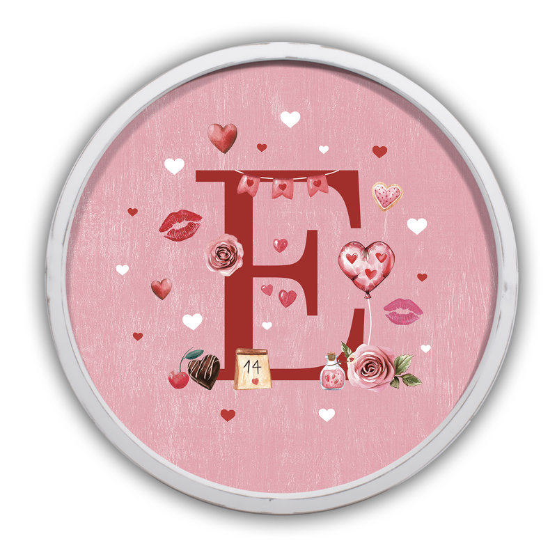 «Valentine Things Monogram - E Round», reproduction encadrée
