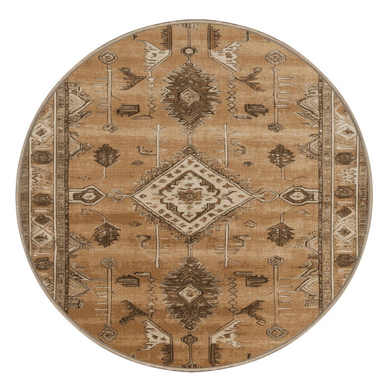 Tapis brun lavable à la machine, Rond 3 pi