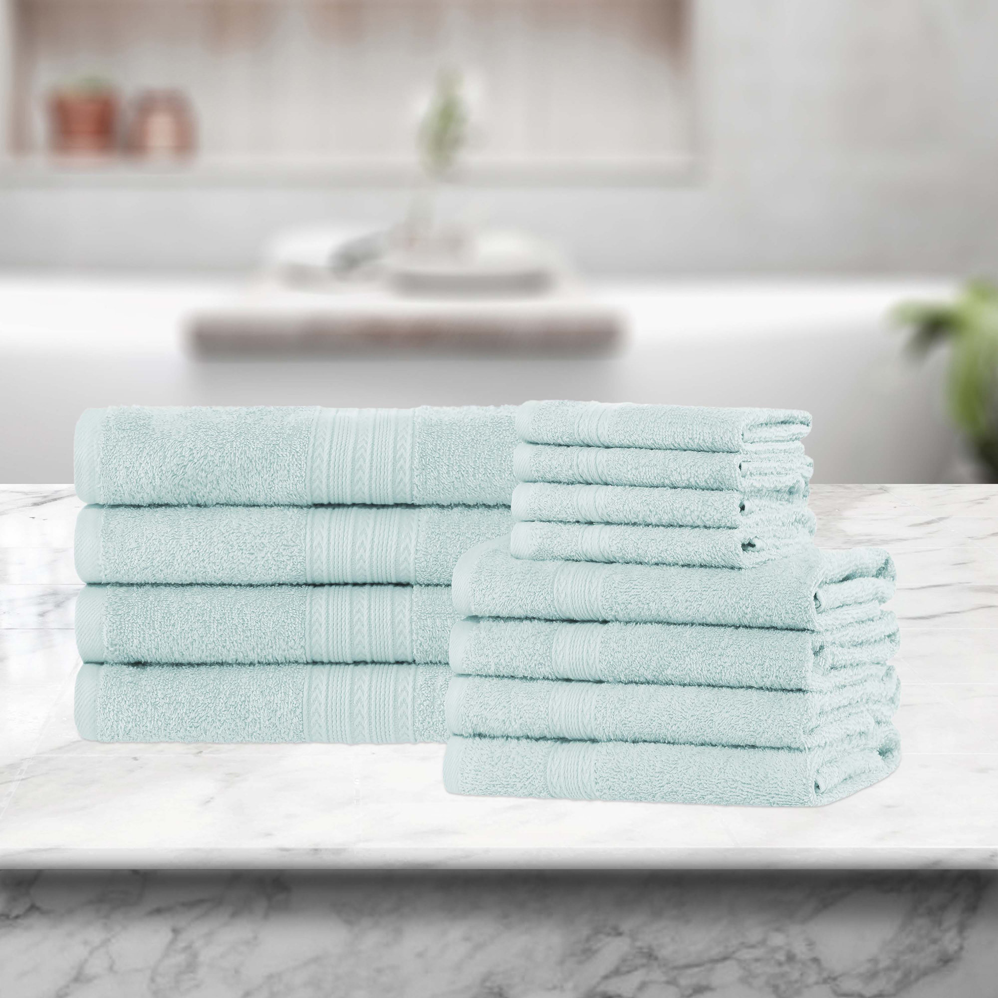 100% Cotton Sustainable Multi-Size Towel Set, Aqua Marine