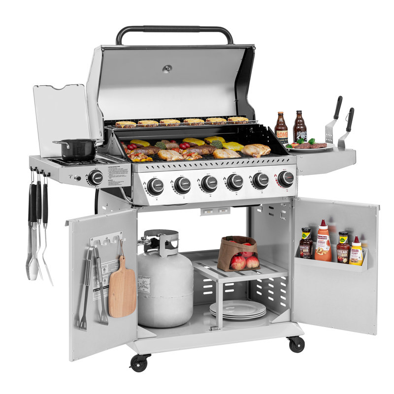Royal Gourmet 6-Burner BBQ Liquid Propane Gas Grill with Sear Burner and Side Burner, White