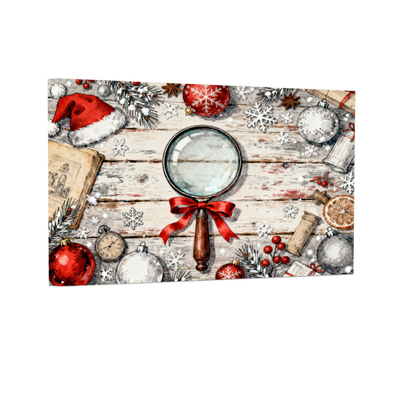 Fond de Noël en bois avec loupe, H 16 po x l 24 po