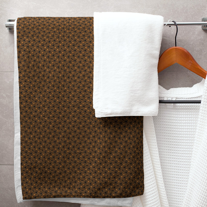 Serviette de bain hexagonale classique en treillis, Orange / Noir