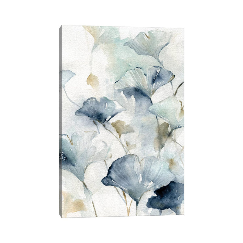 " Indigo Gingko II " by Carol Robinson, 18" H x 12" W x 1.5" D, Wrapped Canvas, No Mat