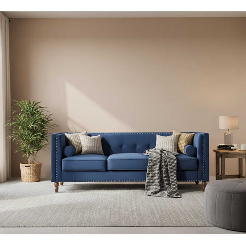Canapé Chesterfield, Blue Polyester