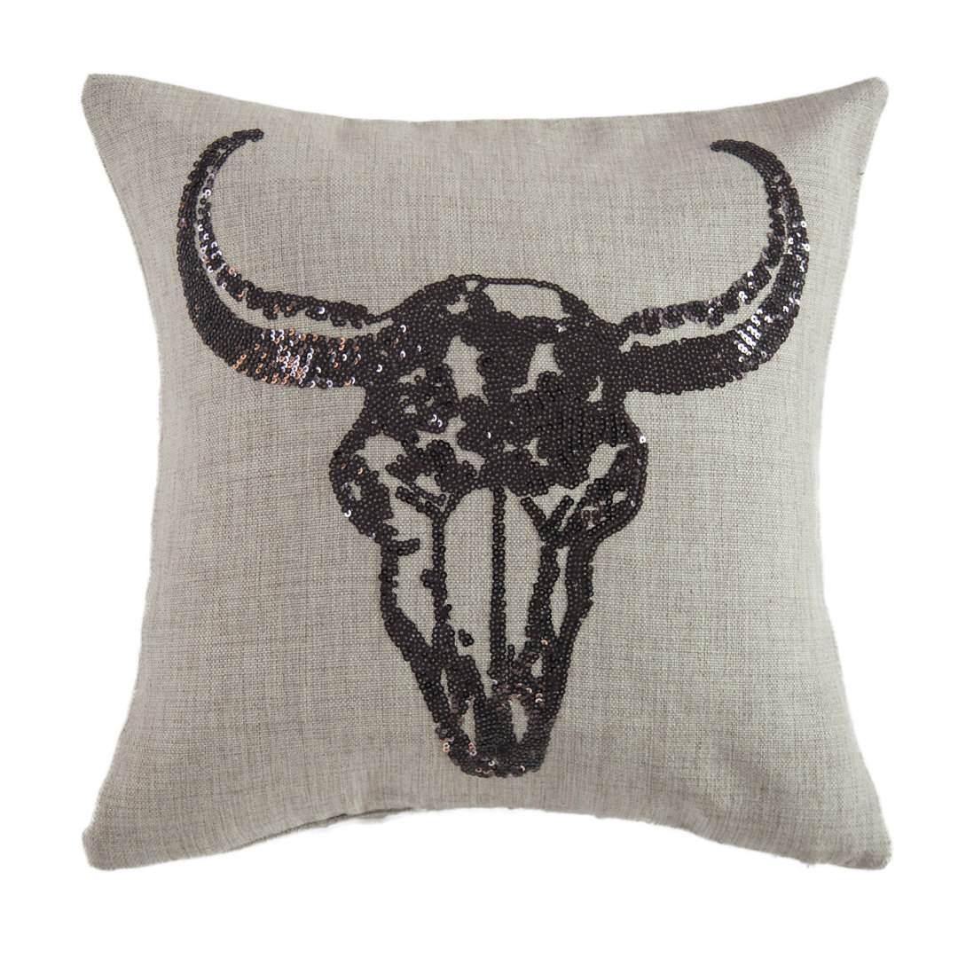 Cow Skull Sequin Rustic Throw Pillow Saverio Inc.