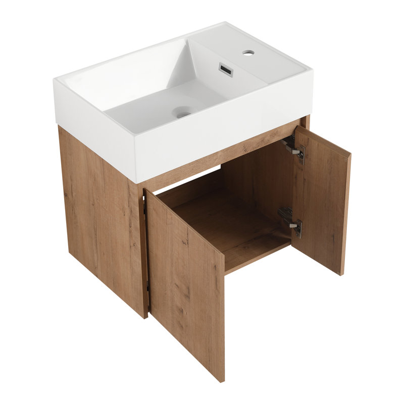 Armoire de salle de bain avec lavabo, meuble-lavabo avec portes à fermeture douce et conception à fixation flottante pour la maison