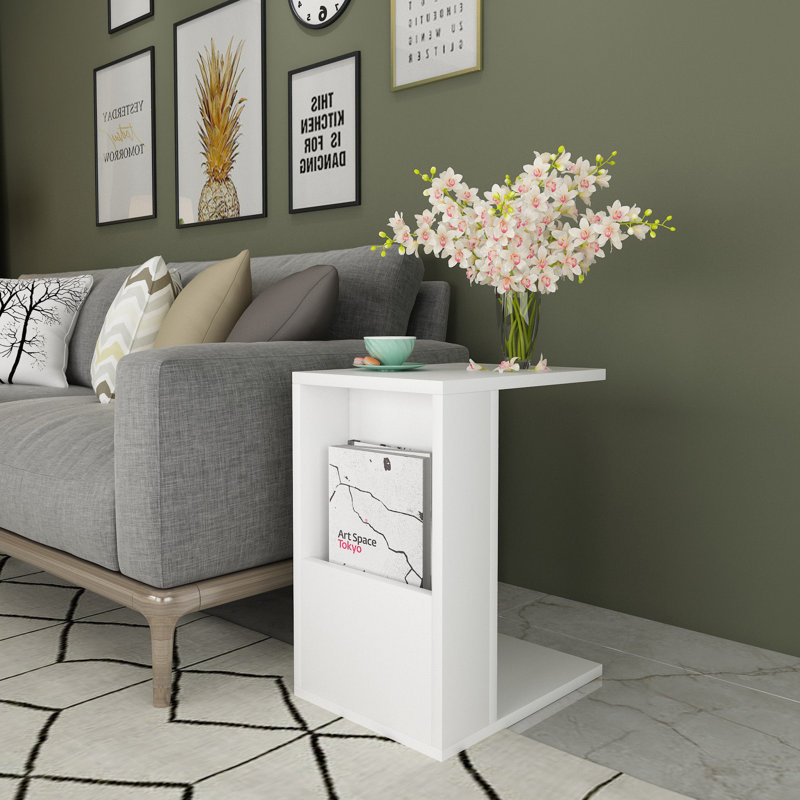 Table de bout avec tablette de rangement Brothwells, Blanc, Blanc