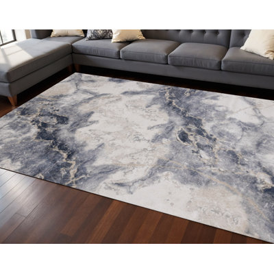 8' X 11' Blue Cream And Gray Abstract Area Rug