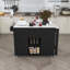 Îlot de cuisine 74,8 po avec table de salle à manger extensible, plateau en placage de marbre et prise de courant intégrée - Chariot de rangement mobile avec 3 tiroirs et armoire, chariot de cuisine roulant pour la salle à manger, noir