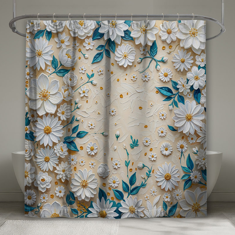 Rideaux de douche blancs à motif floral très longs, L 70 po x H 72 po