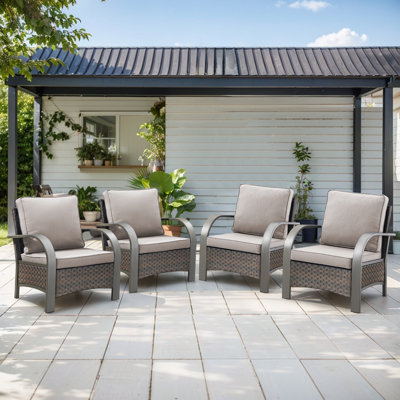 Bobra Outdoor Wicker Rattan Patio Chairs With Cushions (Set Of 2)