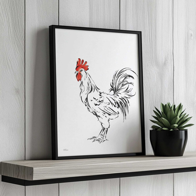 Croquis de coq noir et blanc par Cat Thurman Designs, reproduction d'art, L 12 po x H 16 po, Argent, Impression encadrée