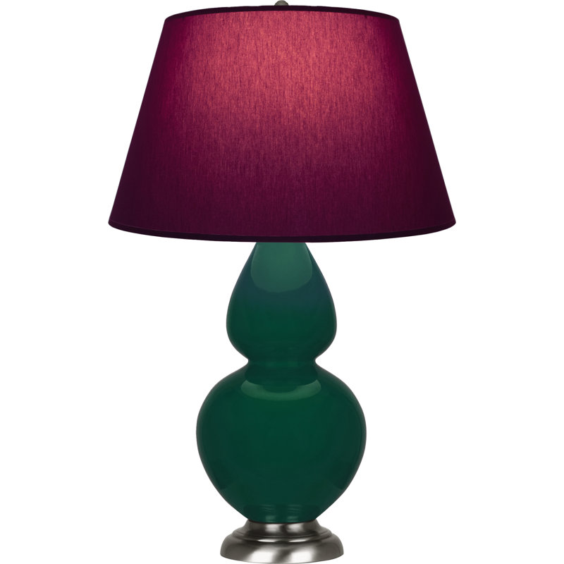 Lampe de table double gourde en céramique, Jungle glacé / argent antique, Prune / lavande, Argent argent