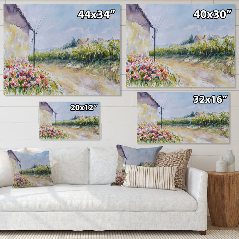 Fleurs de coquelicot par une campagne - peinture sur toile, H 30 po x l 40 po, Toile tendue