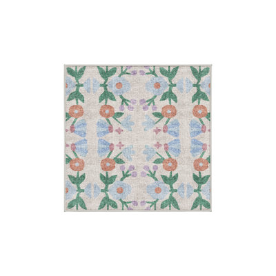 Tapis bleu / beige en chenille / polyester tissé à la main à la machine Spruha