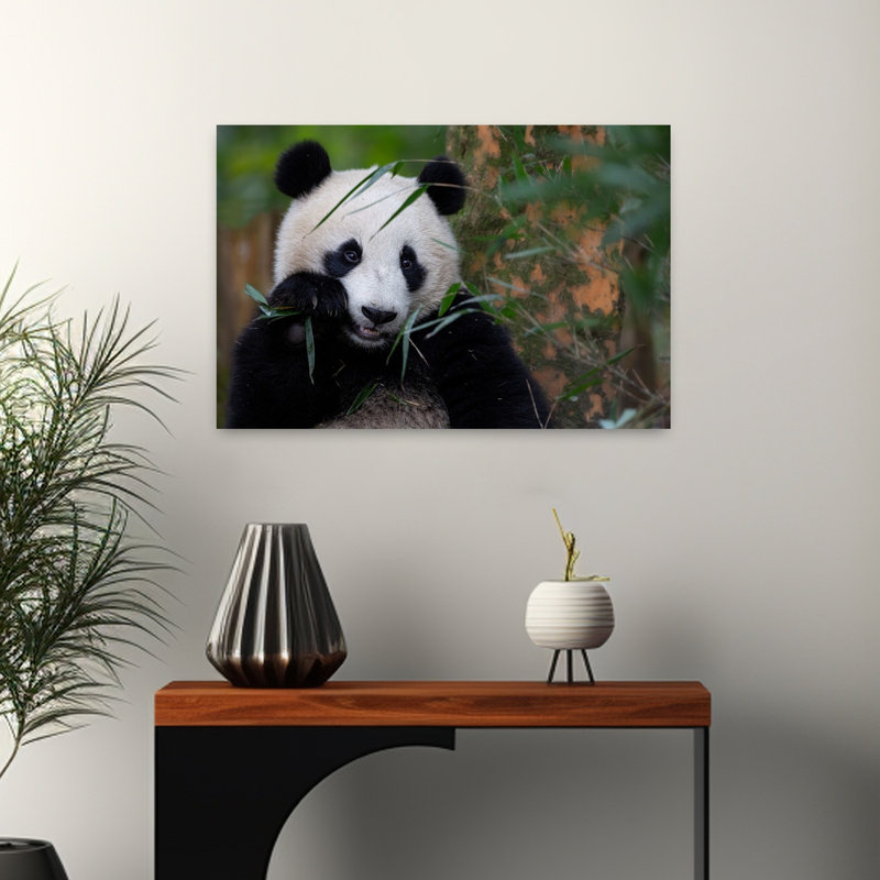 Reproduction d'art mural panda mangeant du bambou paisible serein abstrait, H 16 po x l 24 po