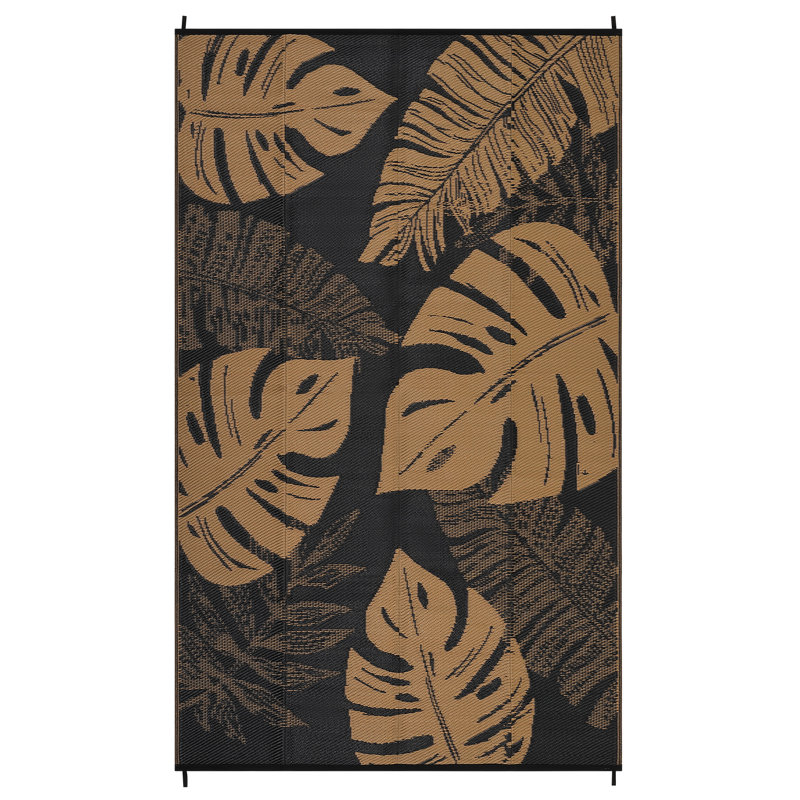 Outdoor Rug Large Plastic Straw Rug, Waterproof Woven Patio Rug, UV-Resistant Reversible Mat, Tropical Leaf Outside Carpet for Backyard, RV