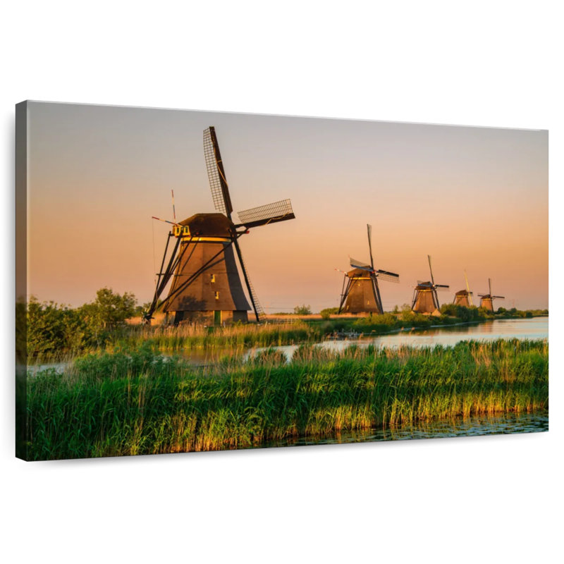 Alvord Windmills At Kinderdijk, H 26 po x l 39 po