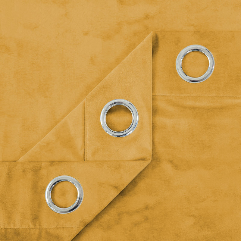 Hollange Crushed Velvet Eyelet Windows Panel Curtains, Ochre, 168 W x 183 D cm