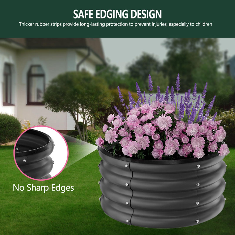 3-Pack Round Raised Garden Bed 2x2x1 ft Open Bottom Rust-Resistant Planter Box Easy Setup Galvanized Steel Outdoor, Black