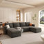 Grand canapé modulaire moderne en U avec rangement, tissu chenille, canapé-lit de 123 pouces et repose-pieds pour le salon-464599663