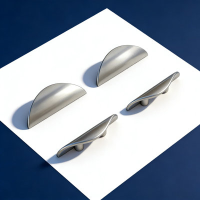 4 Pack Half Moon Cabinet Pulls, Brushed Nickel Drawer Handles For Kitchen And Bathroom, 1.3 Inch Hole Centre, Modern Cabinet Hardware