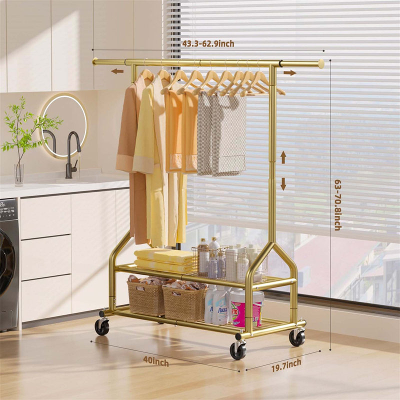 Bonville Adjustable Rolling Clothing Rack, Gold