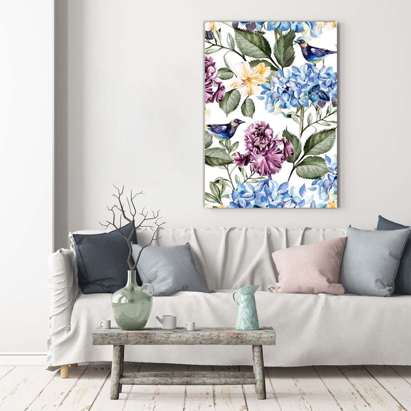 Flowers And Birds - Wrapped Canvas Print