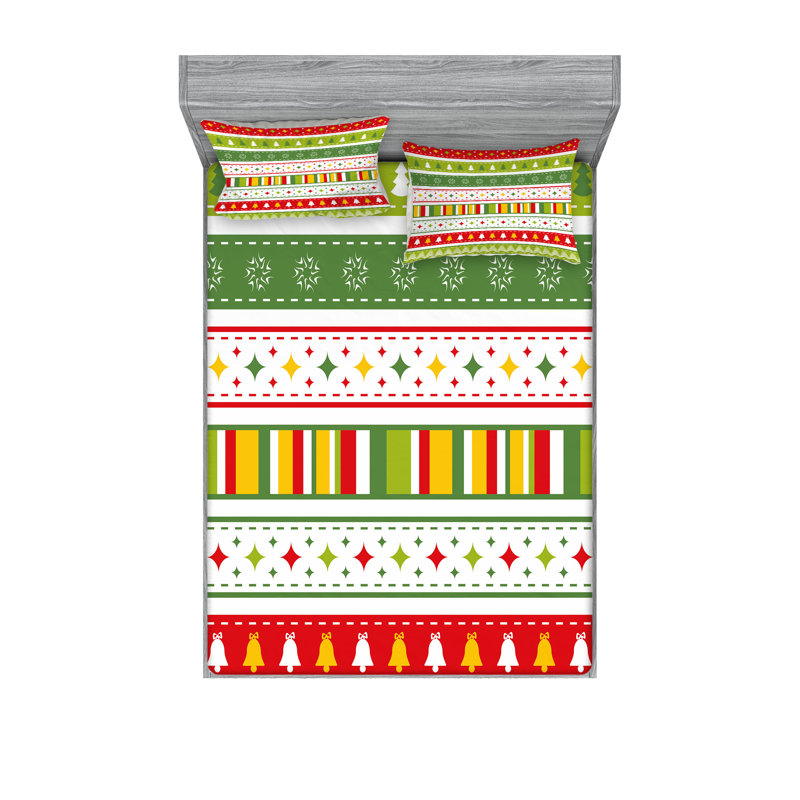 Drap-housse et coussin décoratif Ambesonne Christmas vert lime jaune rouge, California King Sheet Set + 5 Additional Pieces