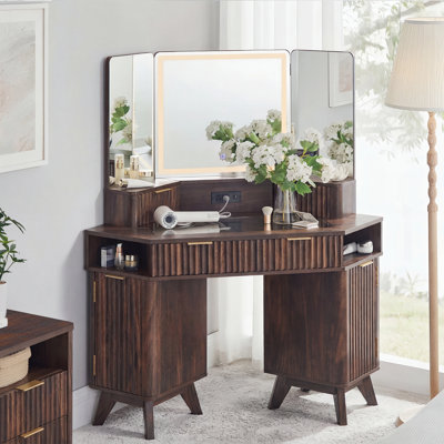 47.3" W Fluted Corner Makeup Vanity