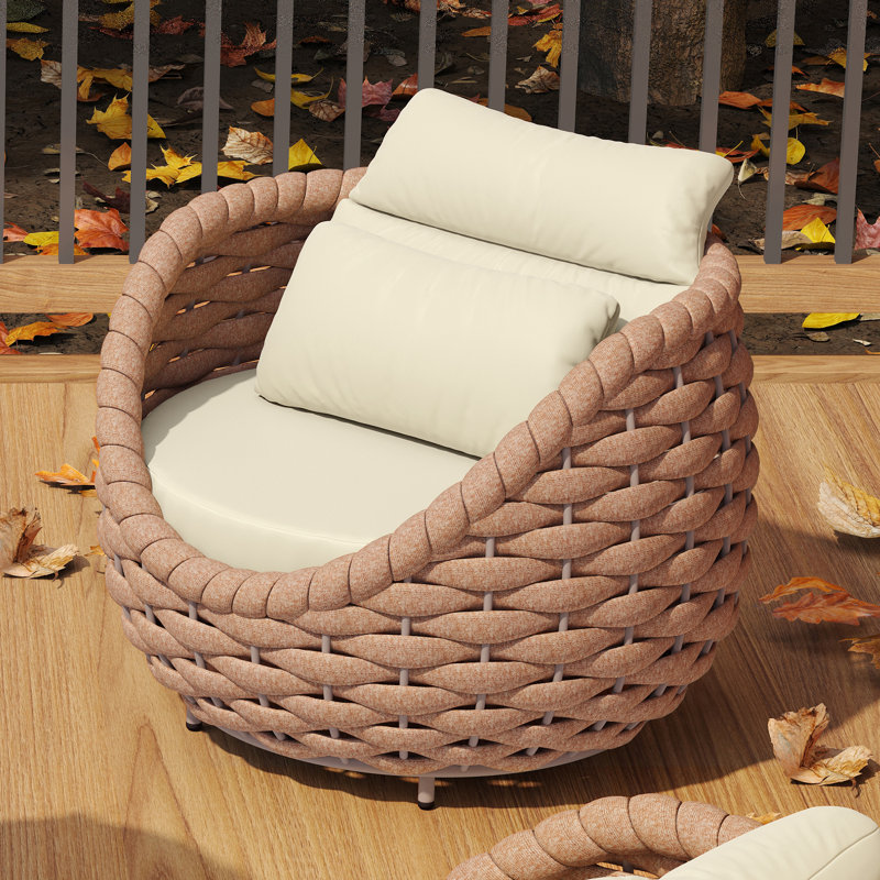 Chaise de patio avec coussins Jio, Crème, Brun