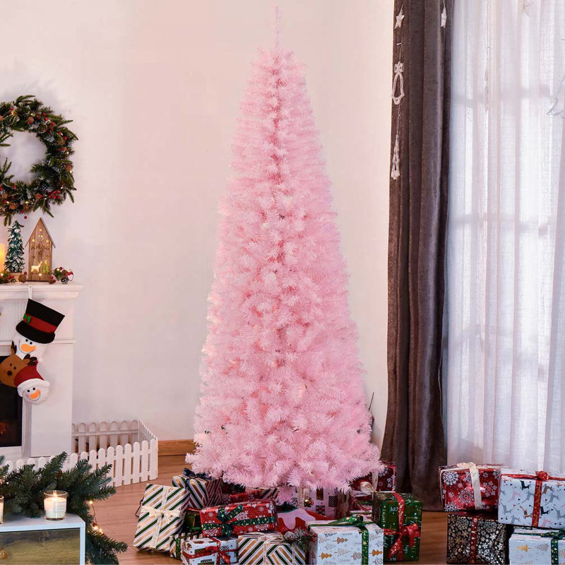Arbre de Noël artificiel mince non éclairé 7 pi de haut, rose