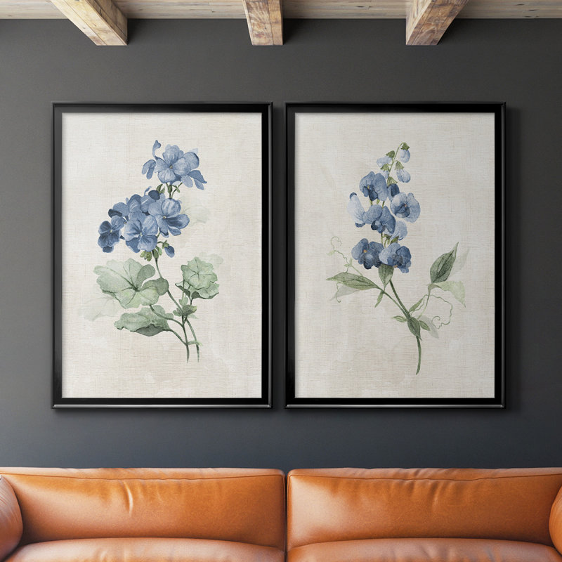 2-Piece "Farmhouse PeriwInkle I Premium" Watercolor Painting Print Set Designed by J Paul, Black, 36.5" H x 53" W x 1.25" D